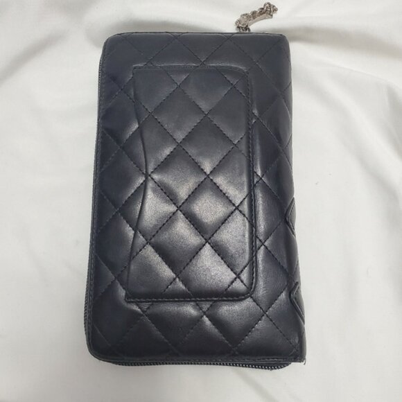 Authentic Chanel Cambon Long Zip Around Wallet Black Pink Organizer - Picture 3 of 14
